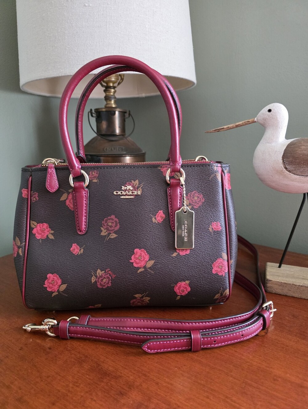 Coach Mini Surrey Carryall F46282 Floral Peony Print Coated Canvas Satchel Bag
